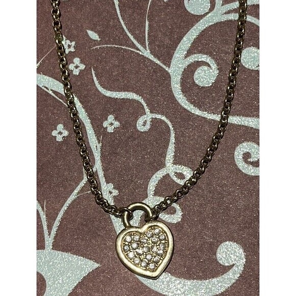Vintage AAI Gold Tone Rhinestone Filled Heart Pendant Necklace Glam Coquette - Picture 2 of 6